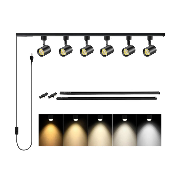 Plug in Track Lighting with Power Cord, 6-Light LED Track Lighting Kit with Track Rail & 10FT Plug Cord