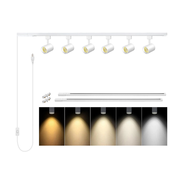 Plug in Track Lighting with Power Cord, 6-Light LED Track Lighting Kit with Track Rail & 10FT Plug Cord