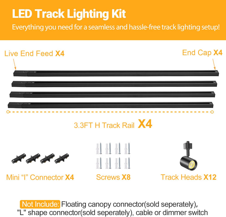5-Color 12-Light LED Track Lighting Kit with 13FT Rails, 10W Black