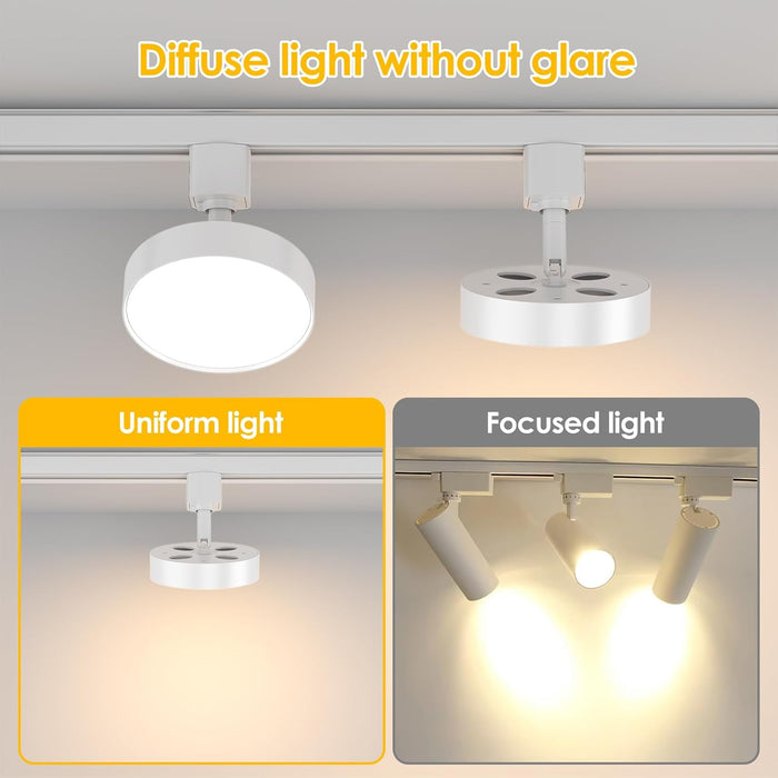 Diffuse LED Track Lighting Heads H Type Track Light Heads Dimmable Kitchen Track Lighting Fixtures Ceiling, Compatible with H Track Rails - Flicker Free CRI90+ 3000K 12W 1000lm