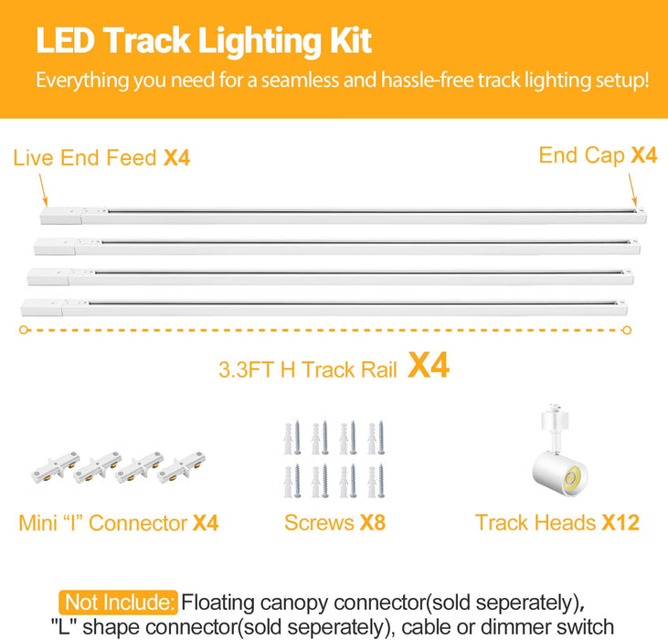 5-Color 12-Light LED Track Lighting Kit with 13FT Rails, 10W White