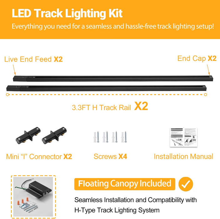 VANoopee 6.6FT H Track Lighting Rails with Floating Canopy Connector, Black