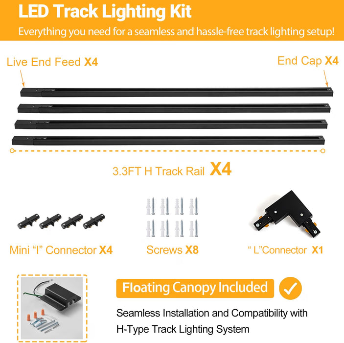 VANoopee 13FT H Track Lighting Rails with Floating Canopy Connector, Black