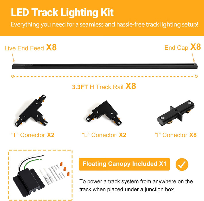VANoopee 26FT H Track Lighting Rails with Floating Canopy Connector, Black