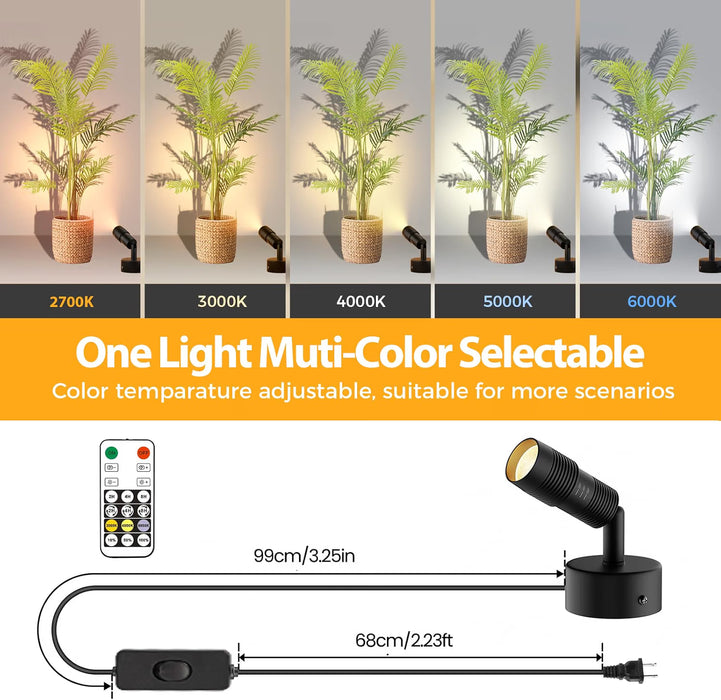 TuyuBEE Muti-Color Zoomable LED Spot Lights Indoor with Timer, Black