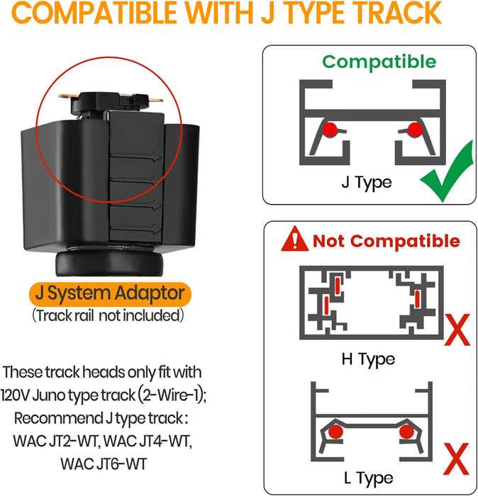 8 Pack J Type Track Lighting Heads 10W Black 3000K