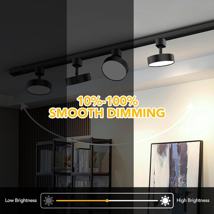6-Lights LED Track Lighting Kit with 6.6FT H Track Rail & Canopy Connector, Modern Kitchen Track Lighting Fixtures Ceiling Flood Light Dimmable Flicker Free CRI90+ 3000K 12W 1000lm, Black