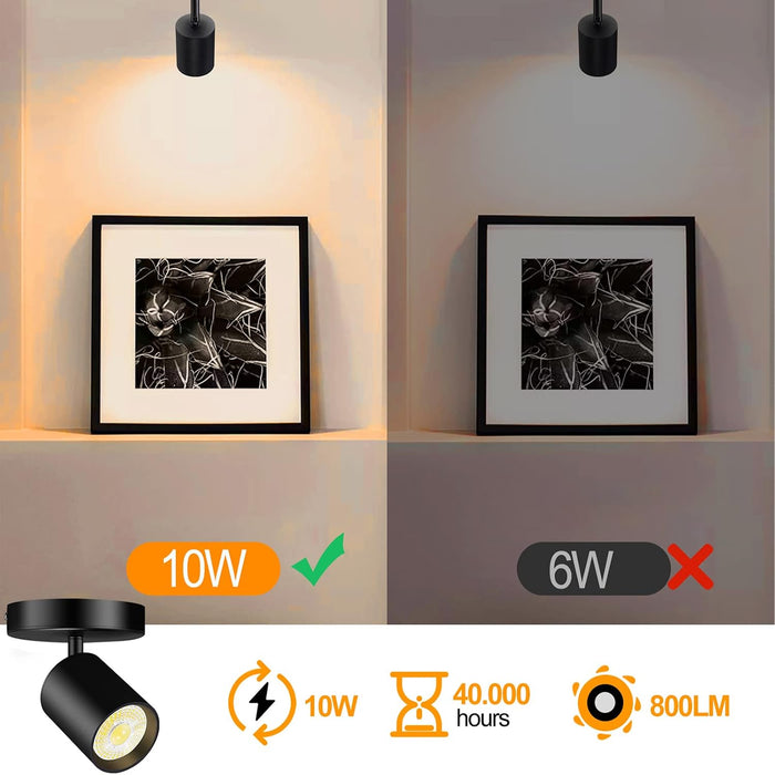 VANoopee Flush Mount LED Ceiling Spotlight Dimmable 10W 3000K Black 2 Pack