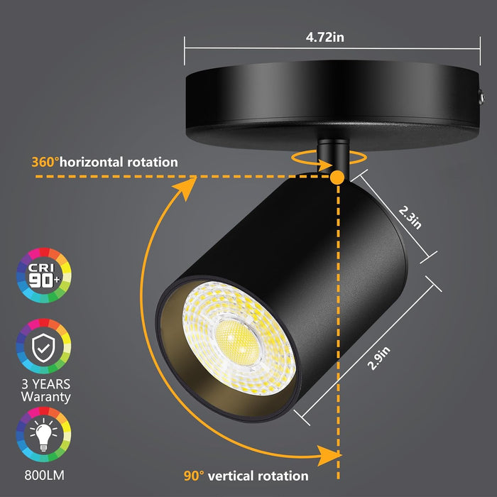 VANoopee Flush Mount LED Ceiling Spotlight Dimmable 10W 3000K Black 2 Pack