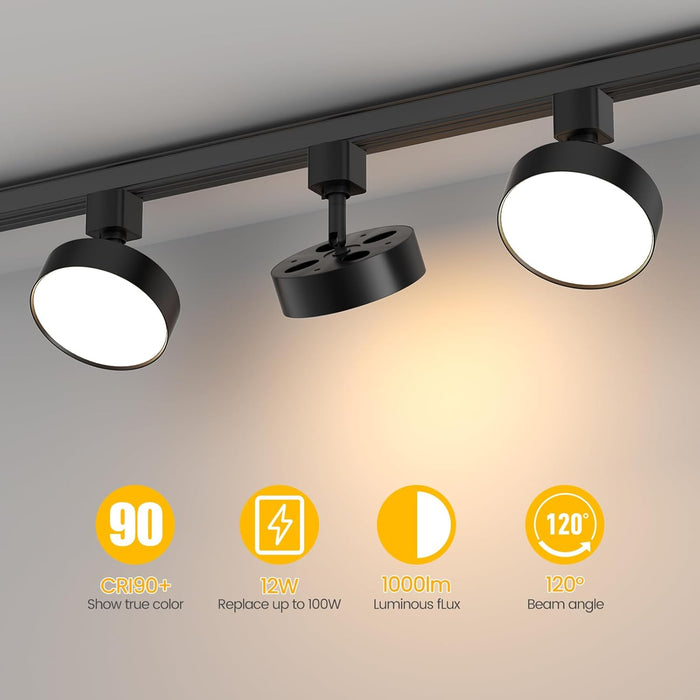 6-Lights LED Track Lighting Kit with 6.6FT H Track Rail & Canopy Connector, Modern Kitchen Track Lighting Fixtures Ceiling Flood Light Dimmable Flicker Free CRI90+ 3000K 12W 1000lm, Black