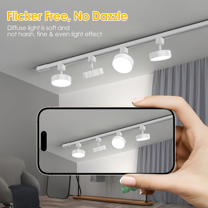 Diffuse LED Track Lighting Heads H Type Track Light Heads Dimmable Kitchen Track Lighting Fixtures Ceiling, Compatible with H Track Rails - Flicker Free CRI90+ 3000K 12W 1000lm