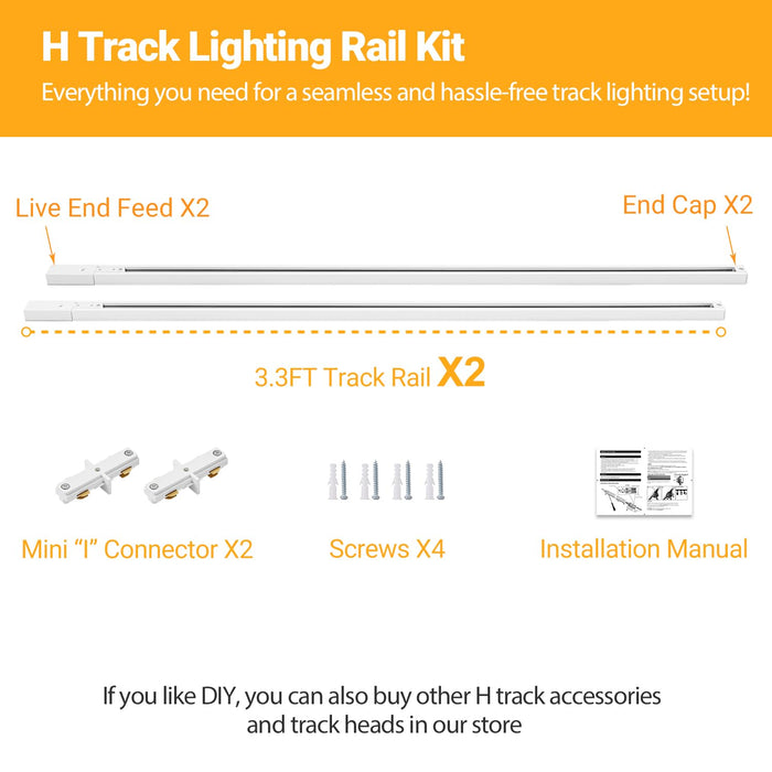 6.6FT H Track Lighting Rails Kit White