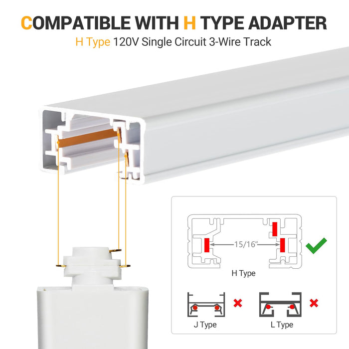 6.6FT H Track Lighting Rails Kit White