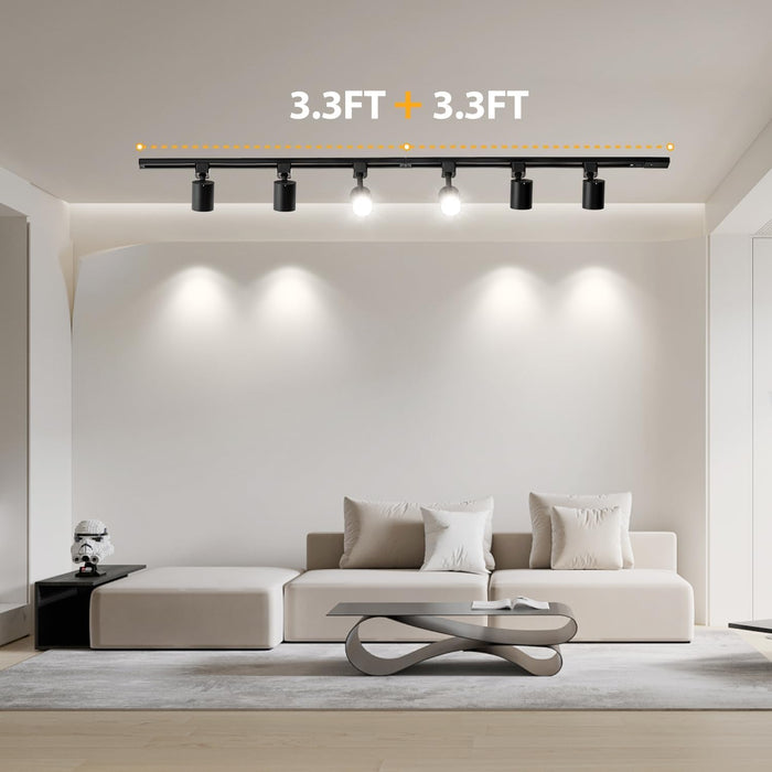 Plug in Track Lighting with Power Cord, 6-Light LED Track Lighting Kit with Track Rail & 10FT Plug Cord