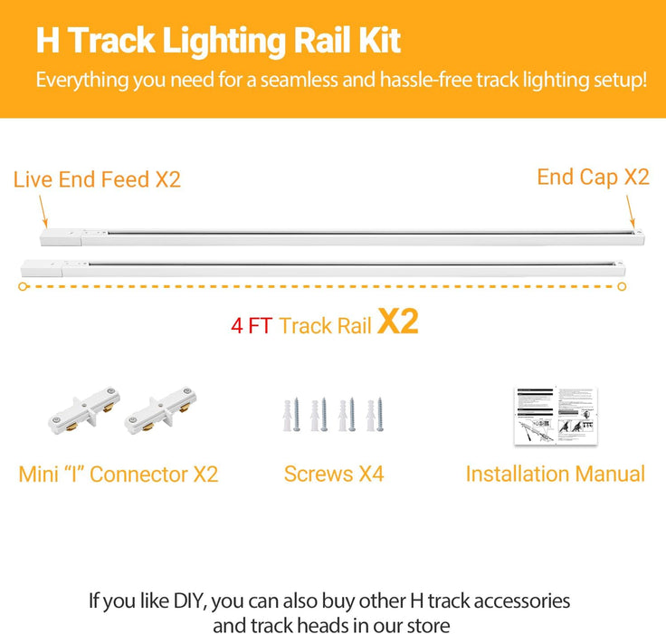 Feed Channel Rails VANoopee H Track Lghting Rails 8FT H Type Track Light Rails White H Tr