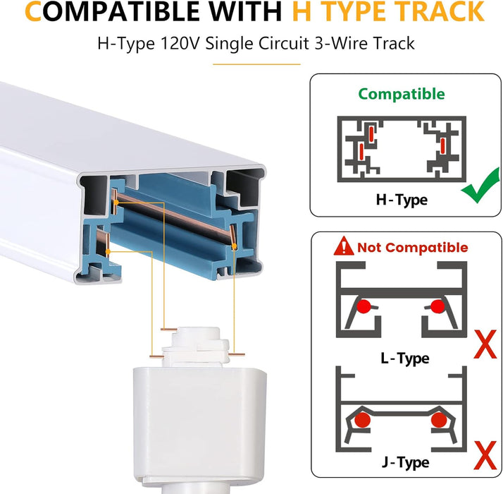 3-Color 10W H Track Light Heads Dimmable, 1000lm, Pack of 4