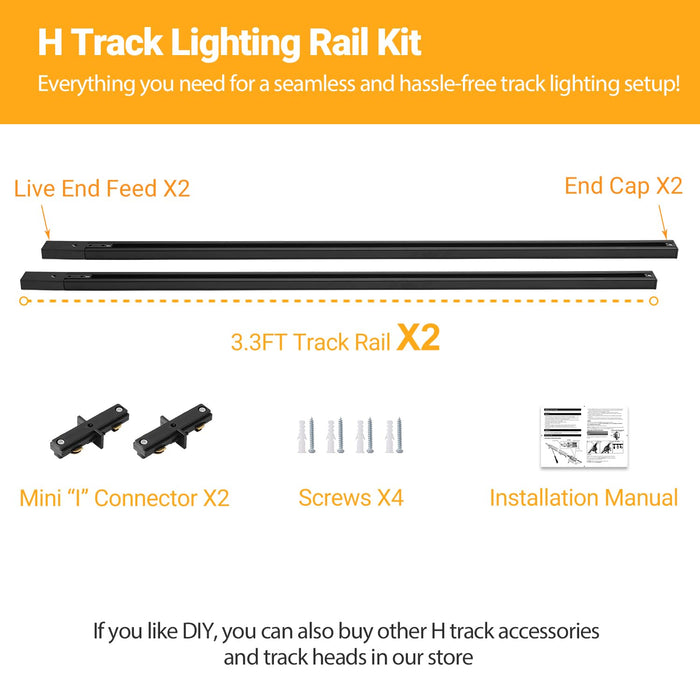 6.6FT H Track Lighting Rails Kit Black