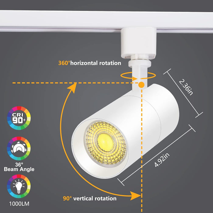 3-Color 10W H Track Light Heads Dimmable, 1000lm, Pack of 4