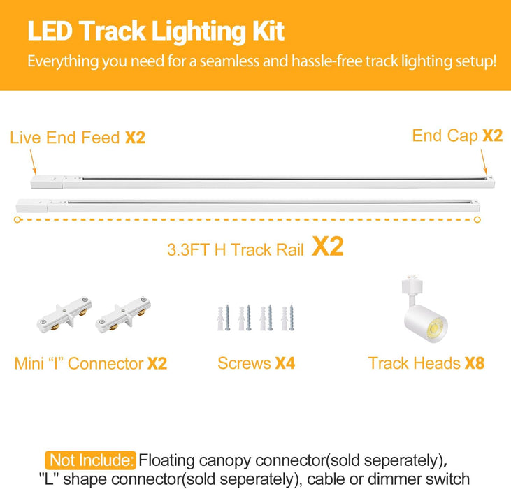 8-Light LED Track Lighting Kit with 6.6FT Track Rail, 10W 3000K