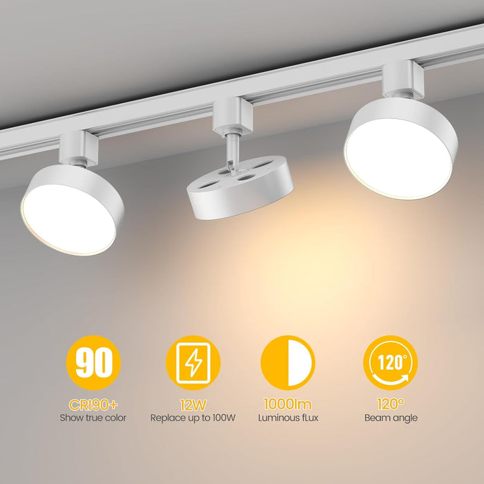 Diffuse LED Track Lighting Heads H Type Track Light Heads Dimmable Kitchen Track Lighting Fixtures Ceiling, Compatible with H Track Rails - Flicker Free CRI90+ 3000K 12W 1000lm