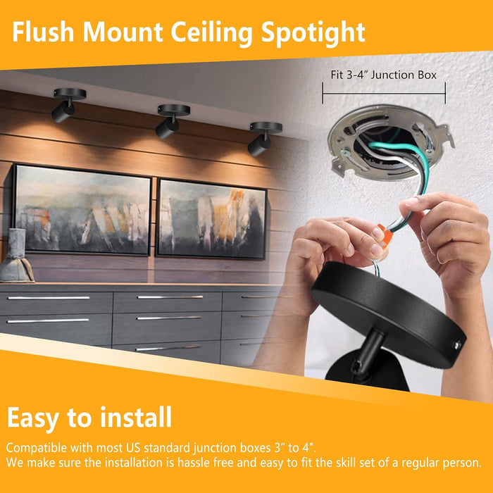 VANoopee Flush Mount LED Ceiling Spotlight Dimmable 10W 3000K Black 2 Pack