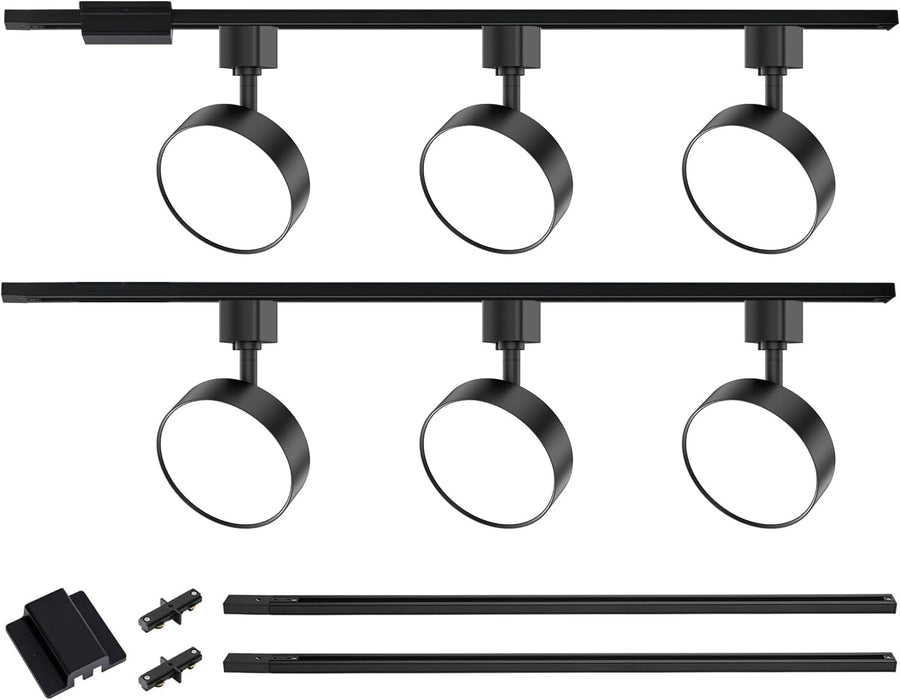 6-Lights LED Track Lighting Kit with 6.6FT H Track Rail & Canopy Connector, Modern Kitchen Track Lighting Fixtures Ceiling Flood Light Dimmable Flicker Free CRI90+ 3000K 12W 1000lm, Black