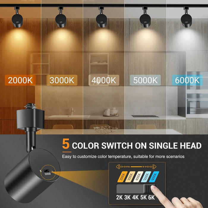 Plug in Track Lighting with Power Cord, 6-Light LED Track Lighting Kit with Track Rail & 10FT Plug Cord