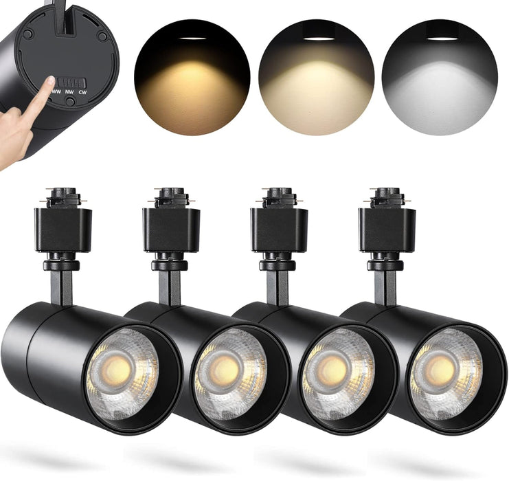 VANoopee 3-Color 30W H Track Lighting Heads Dimmable Bright LED Track Lighting Fixtures Accent Task Retail Kitchen Ceiling Spotlight Track Light H Type Pack of 4 - Flicker Free CRI90+ 36° 3000lm Black