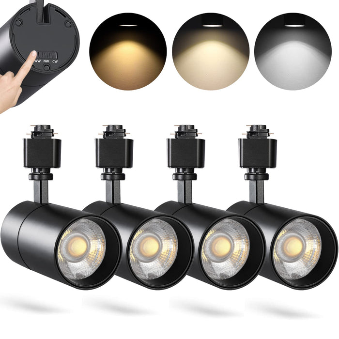 VANoopee 3-Color 30W H Track Lighting Heads Dimmable Bright LED Track Lighting Fixtures Accent Task Retail Kitchen Ceiling Spotlight Track Light H Type Pack of 4 - Flicker Free CRI90+ 36° 3000lm Black