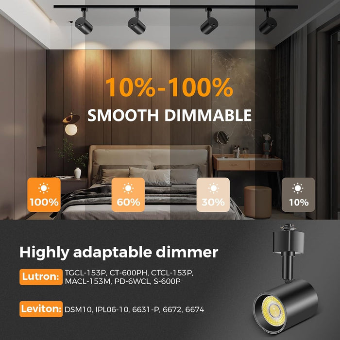 Plug in Track Lighting with Power Cord, 6-Light LED Track Lighting Kit with Track Rail & 10FT Plug Cord
