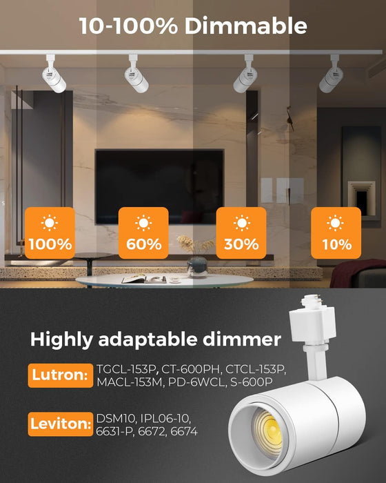 3-Color Zoomable 30W LED Track Lighting Heads H Type, 15°-60° 3000lm
