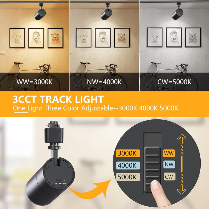 VANoopee 3-Color 30W H Track Lighting Heads Dimmable Bright LED Track Lighting Fixtures Accent Task Retail Kitchen Ceiling Spotlight Track Light H Type Pack of 4 - Flicker Free CRI90+ 36° 3000lm Black