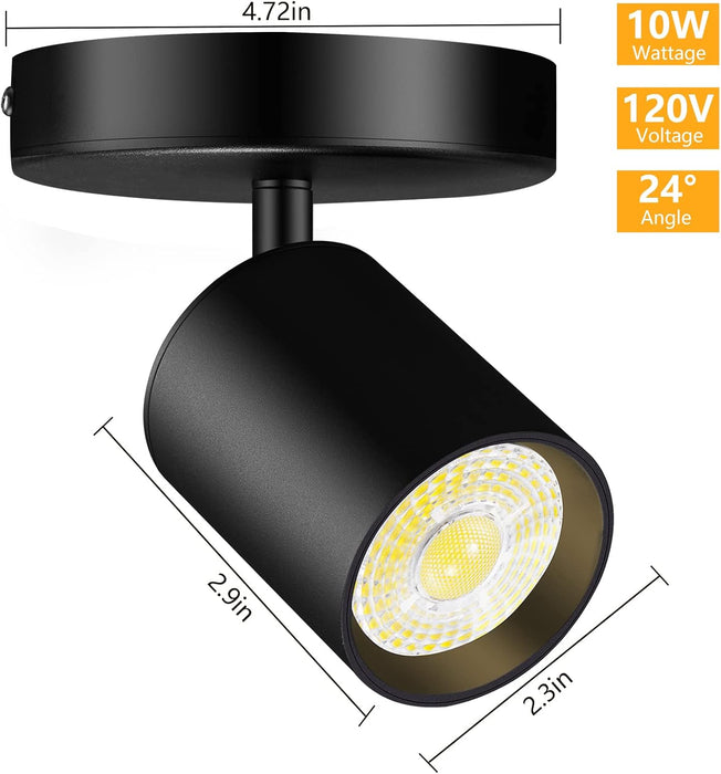 VANoopee Flush Mount LED Ceiling Spotlight Dimmable 10W 3000K Black 2 Pack