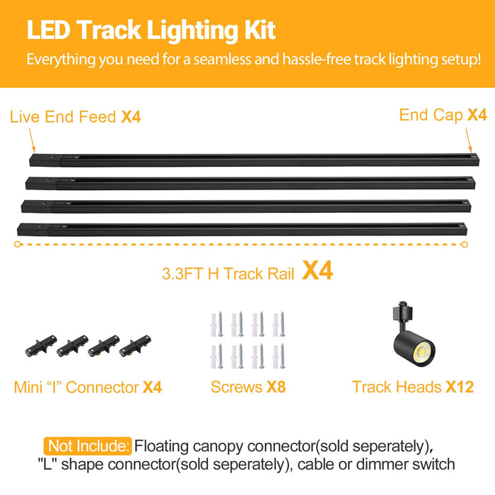 12-Light LED Track Lighting Kit with 13FT Track Rail, 10W 3000K