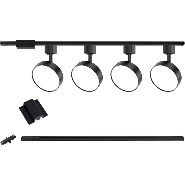 4-Light LED Track Lighting Kit with 3.3FT H Track Rail & Canopy Connector, 3000K 12W 1000lm, Black